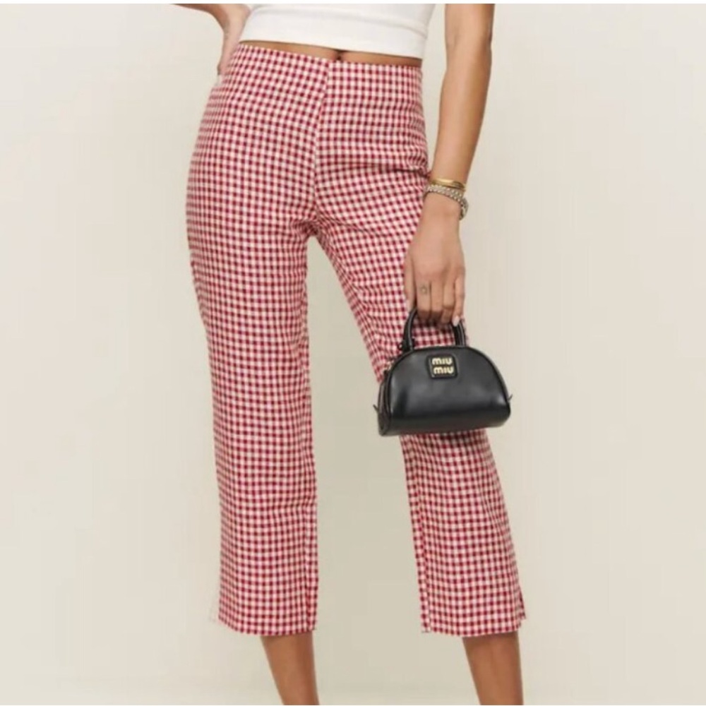 Women's Pink Petra Linen Low Rise Pedal Pusher - Gingham Reformation pants